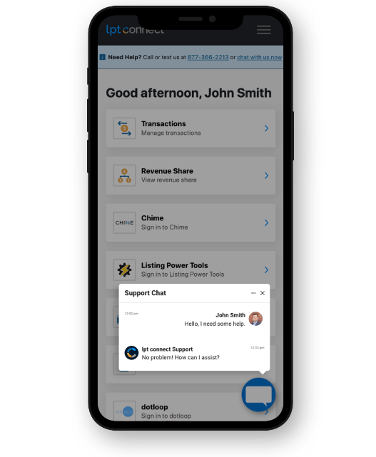 lpt connect support chat mobile